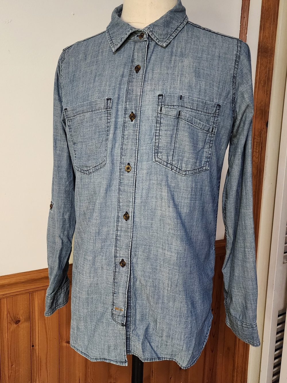 Womens Carhartt Light Blue Denim Button-Down Shirt